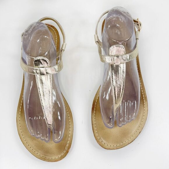 Michael Shannon Metallic Gold T Strap Thong Sandals Womens 11 - Picture 4 of 12